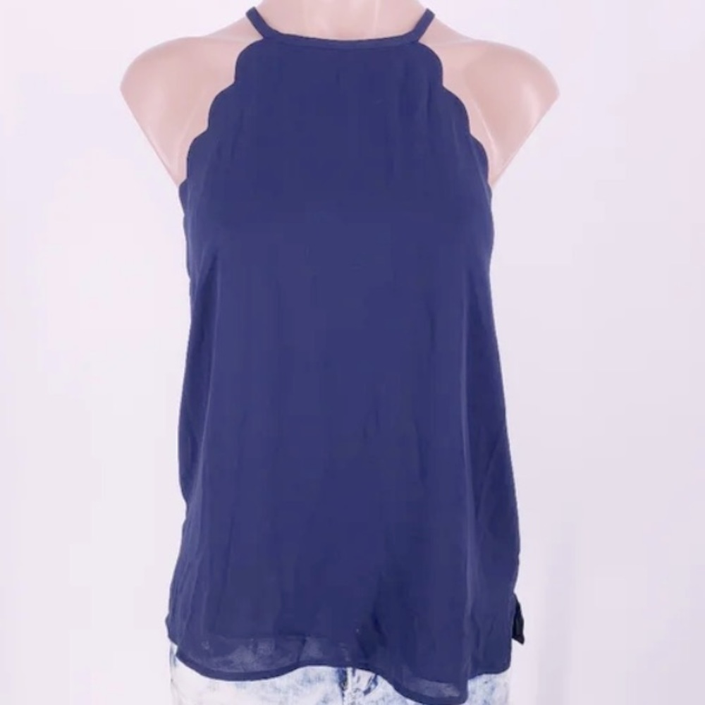 Loft navy scalloped edge tank top size M
